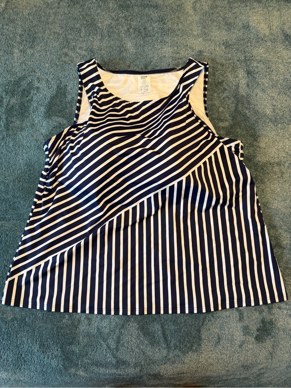 Land's End 22W DD Tankini Navy & White Striped Swimsuit Padded